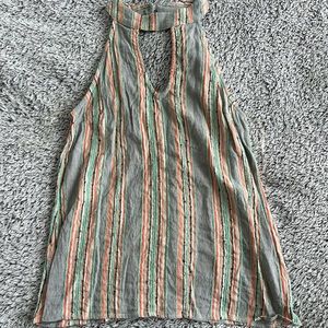 High Neck Cutout Striped Tank